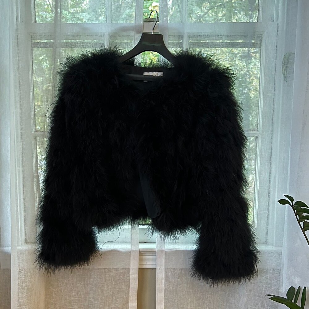 Vintage Black feather cropped evening jacket, size Medium
